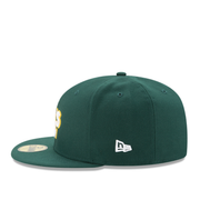 New Era Oakland Athletics A’s Team Color Green & White Yellow Outlined 59FIFTY Fitted Hat left side view