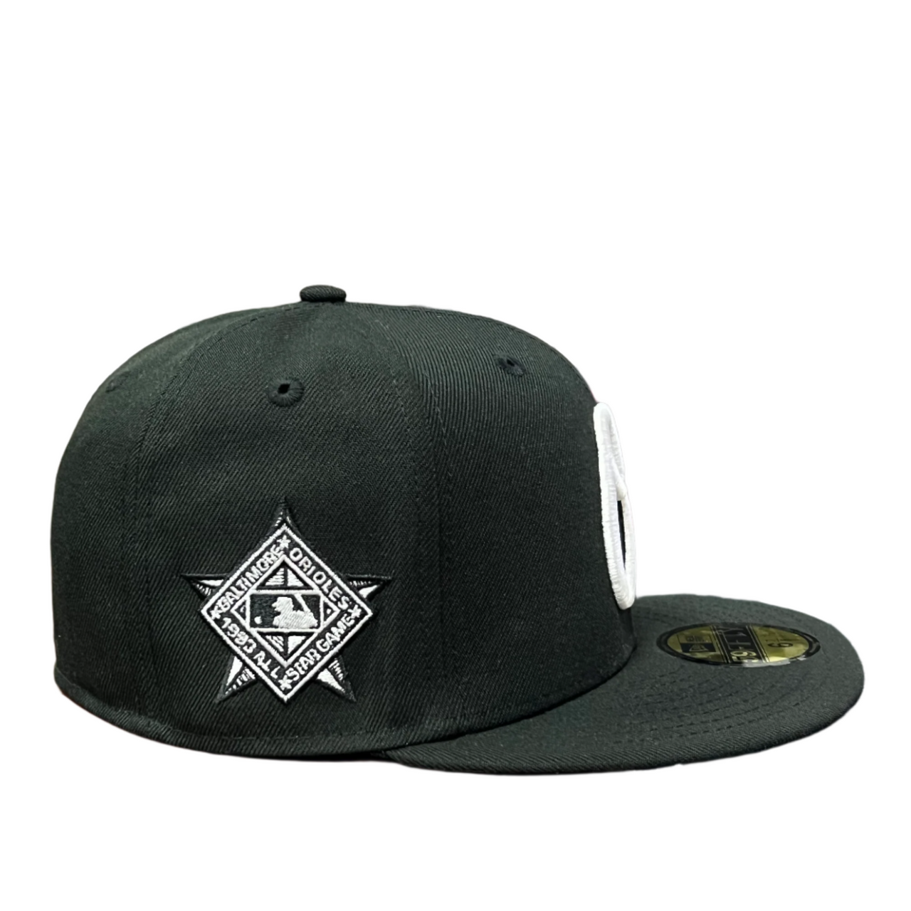 Side of New Era Baltimore Orioles O's Black and White 59FIFTY Fitted Hat