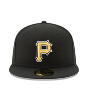 Front View of New Era Pittsburgh Pirates Black Yellow 59FIFTY Fitted Hat