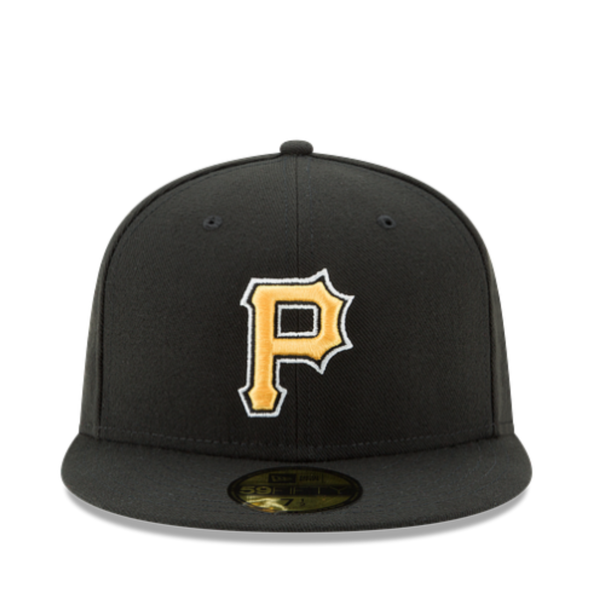 Front View of New Era Pittsburgh Pirates Black Yellow 59FIFTY Fitted Hat