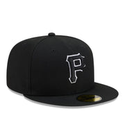 New Era Pittsburgh Pirates Black White Outlined 59FIFTY Fitted Hat front right view