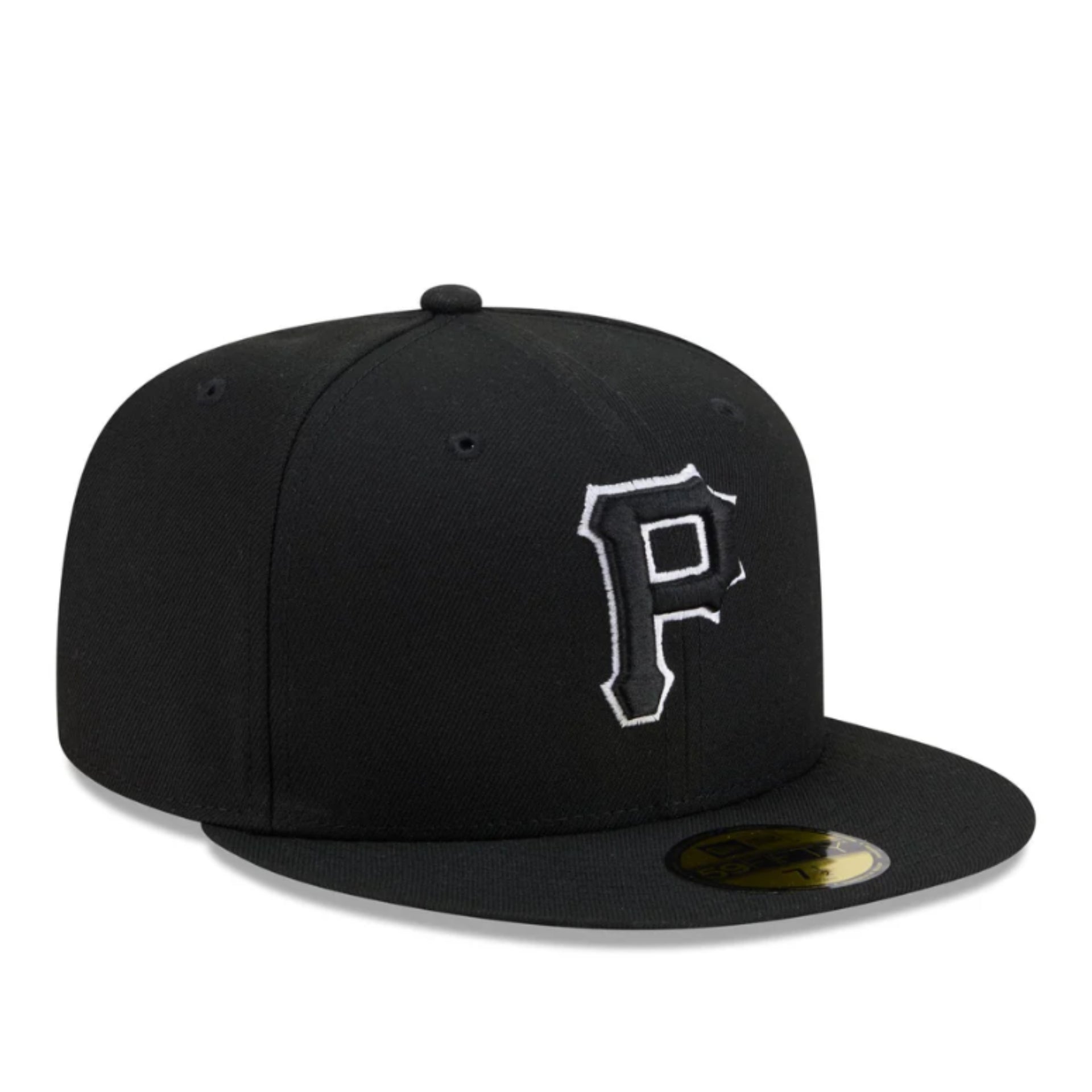 New Era Pittsburgh Pirates Black White Outlined 59FIFTY Fitted Hat front right view