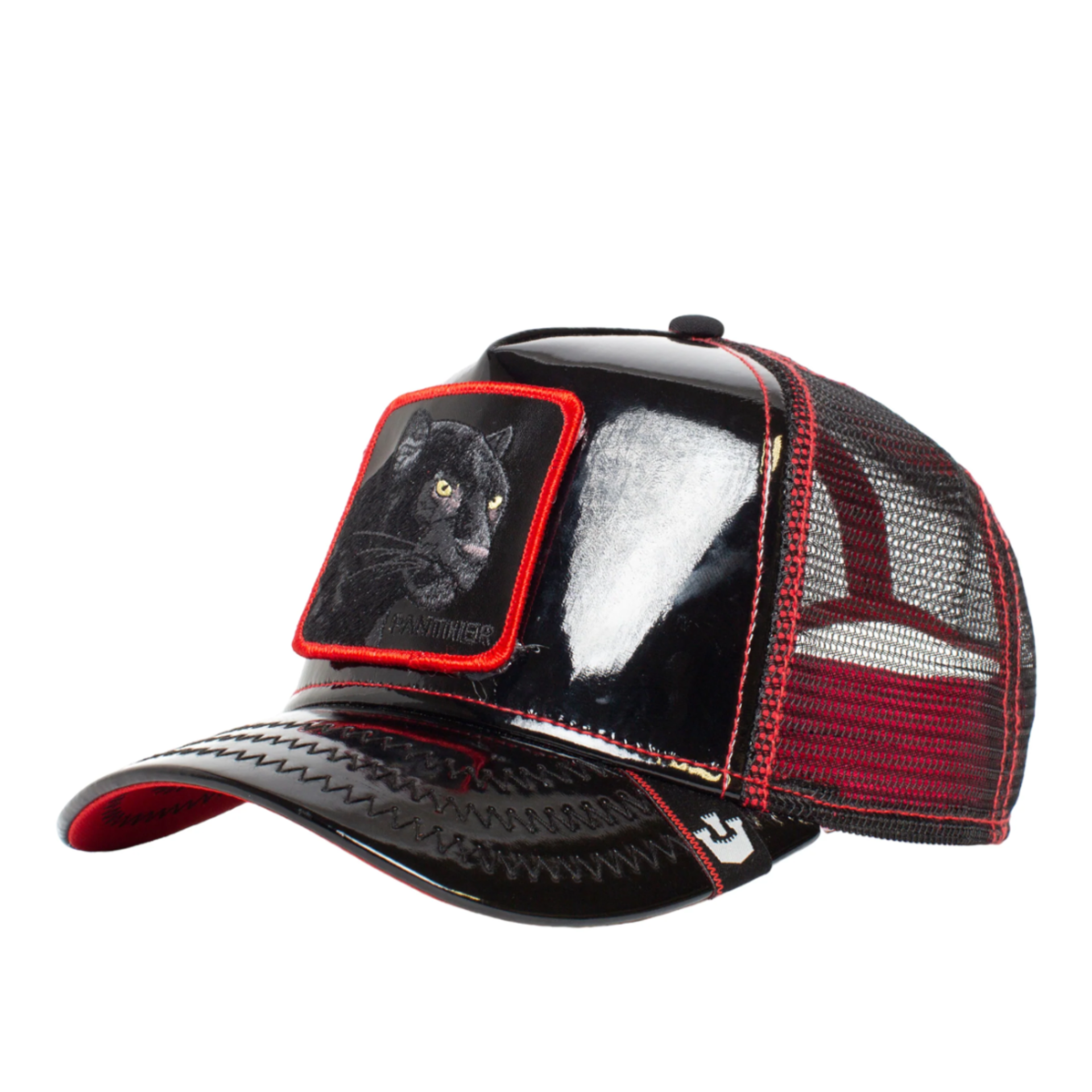 Black and Red the panther patent goorin bros trucker snapback