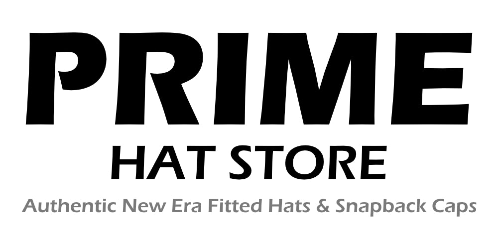 Logo of Prime Hat Store with text about authentic New Era hats and snapback caps on a white background.