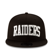 Front View of New Era Las Vegas Raiders College Arc Script Black White 9FIFTY Snapback Hat