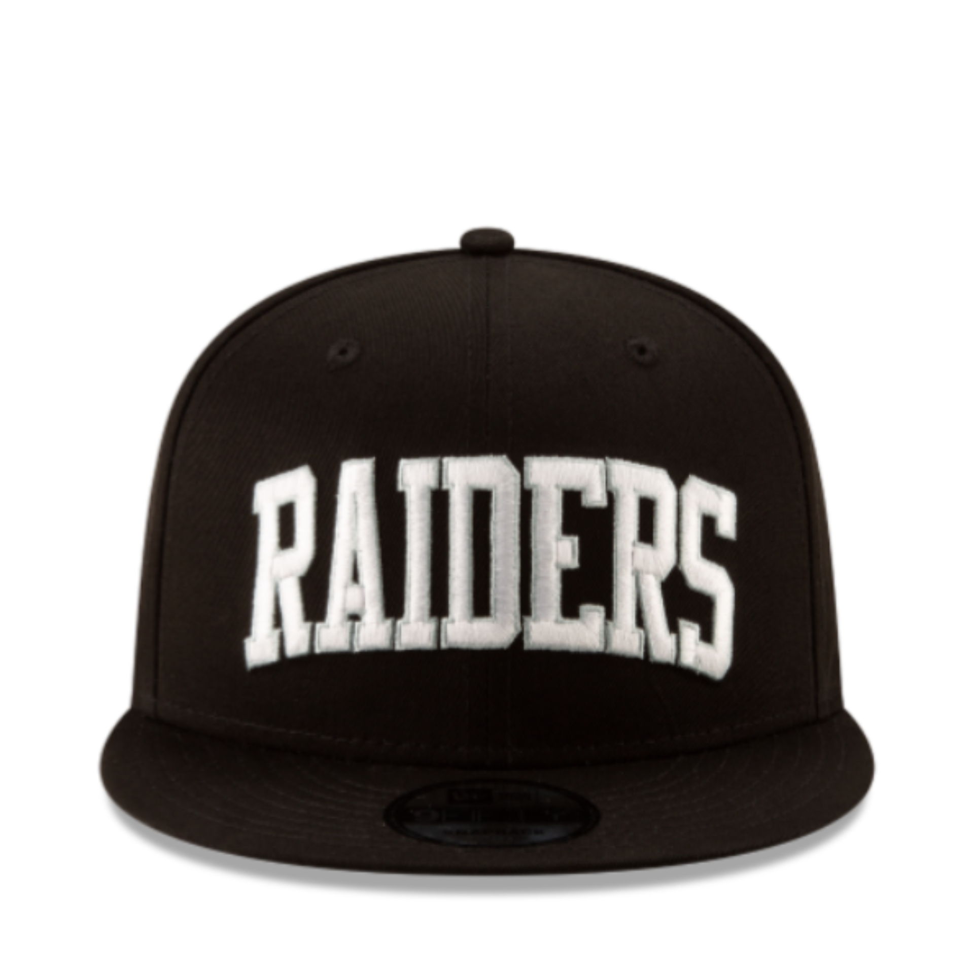 Front View of New Era Las Vegas Raiders College Arc Script Black White 9FIFTY Snapback Hat