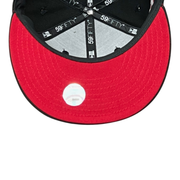 red bottom of New York Yankees Black Red 59FIFTY Fitted Hat