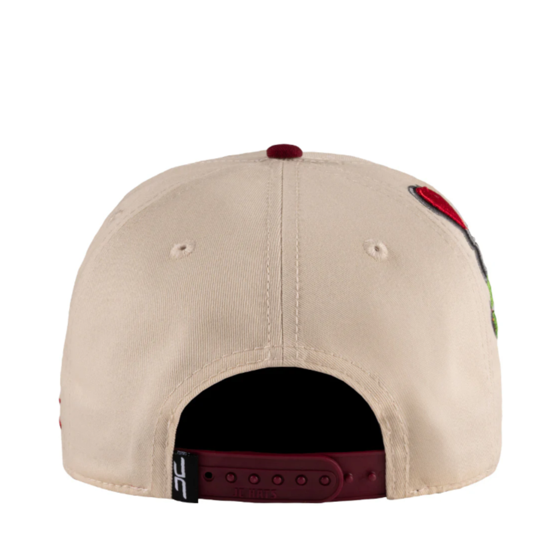 Back of JC Brand Money Love Beige/Red Snapback Hat 