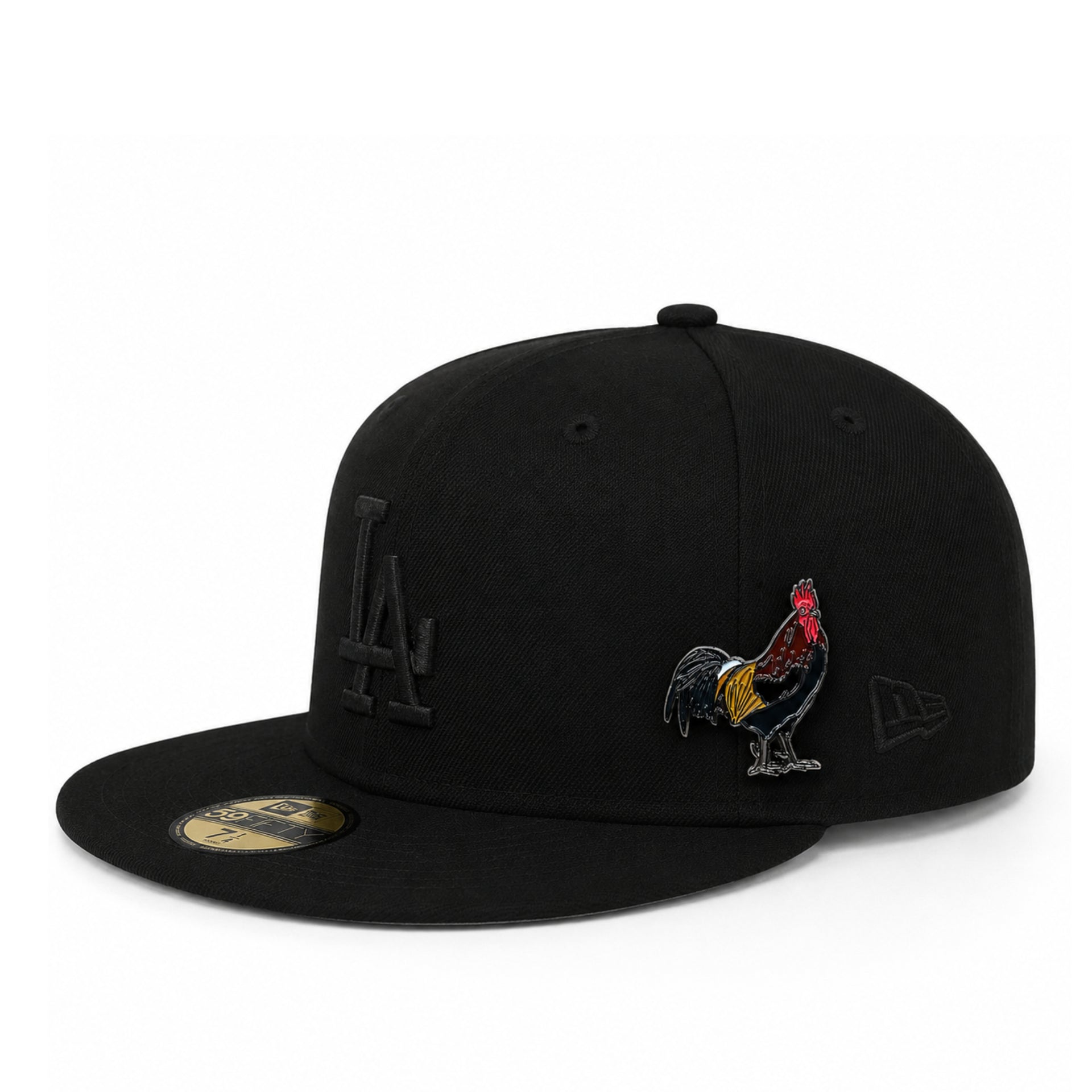 Rooster Enamel Hat Pin on the hat view