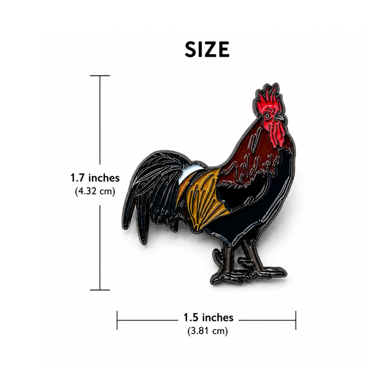 Rooster Enamel Hat Pin size view