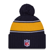 Back of New Era Los Angeles Chargers 2024 Sideline Cuffed Pom Knit Beanie - Navy