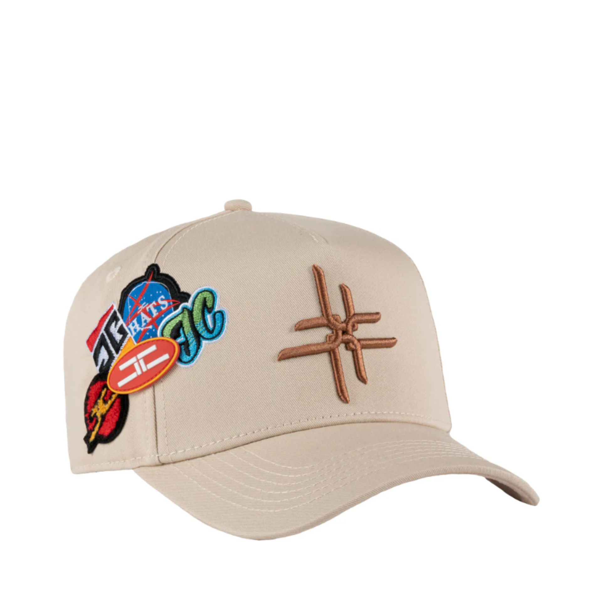 JC brand beige double curved men's snapback