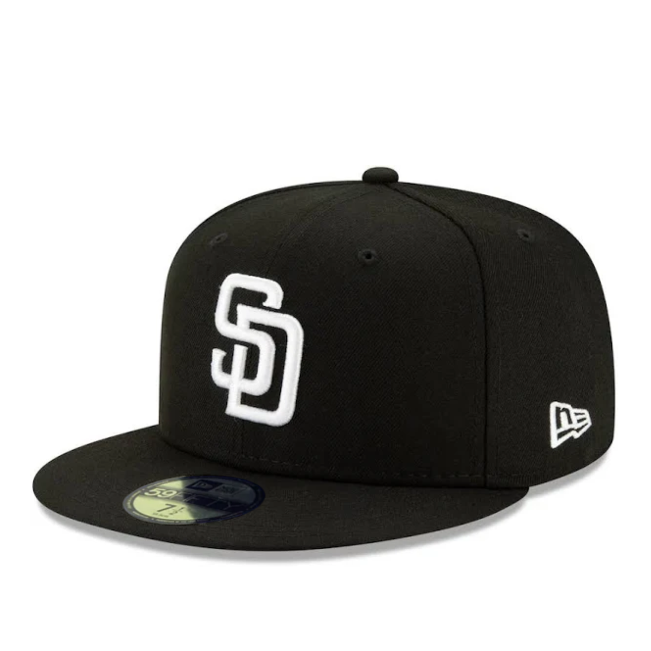 New Era San Diego Padres Black White 59FIFTY Fitted Hat front left view