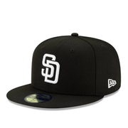 New Era San Diego Padres Black White 59FIFTY Fitted Hat front left view