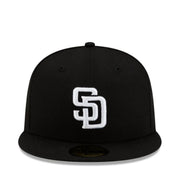 New Era San Diego Padres Black White 59FIFTY Fitted Hat front view