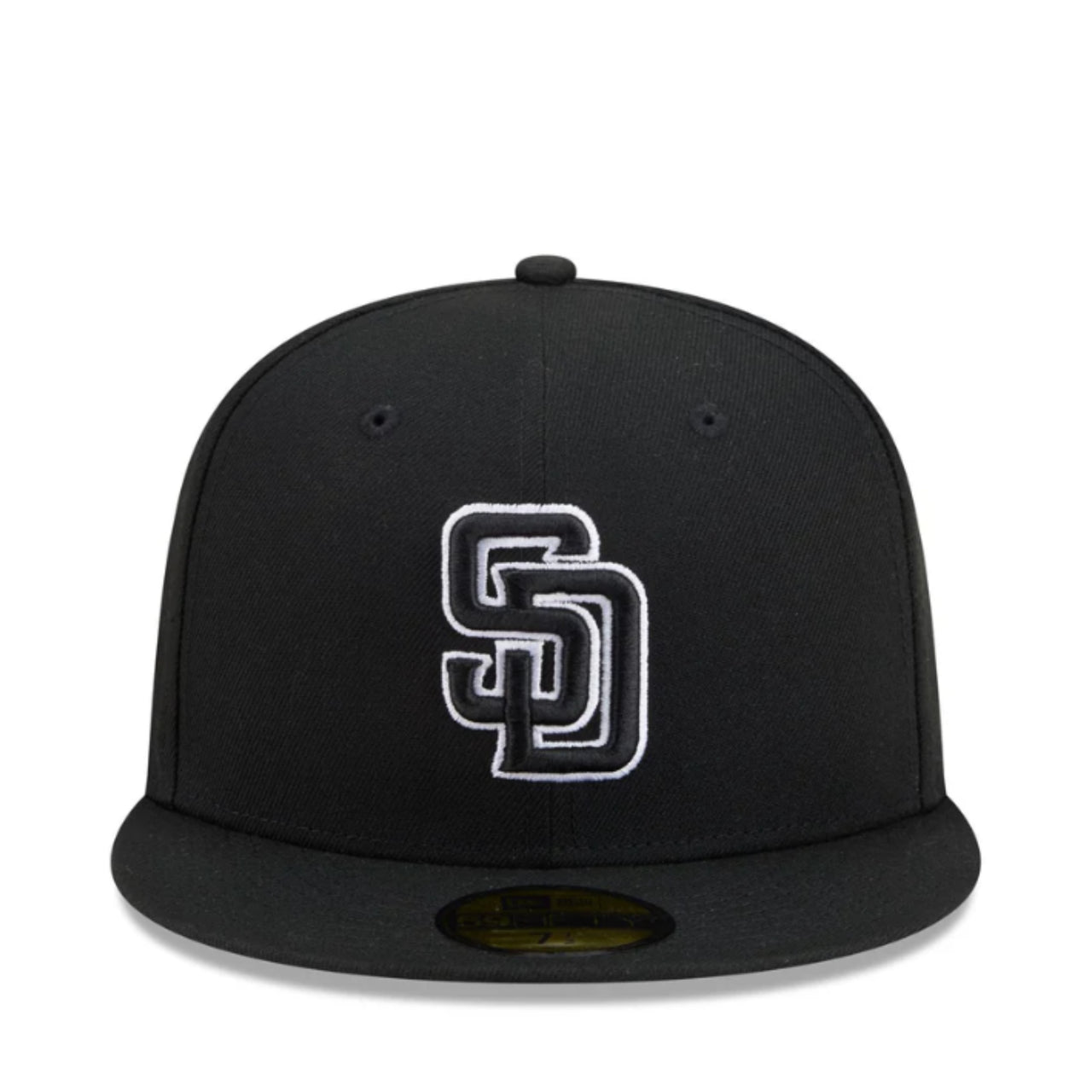 New Era San Diego Padres Black White Outlined 59FIFTY Fitted Hat front view