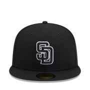 New Era San Diego Padres Black White Outlined 59FIFTY Fitted Hat front view