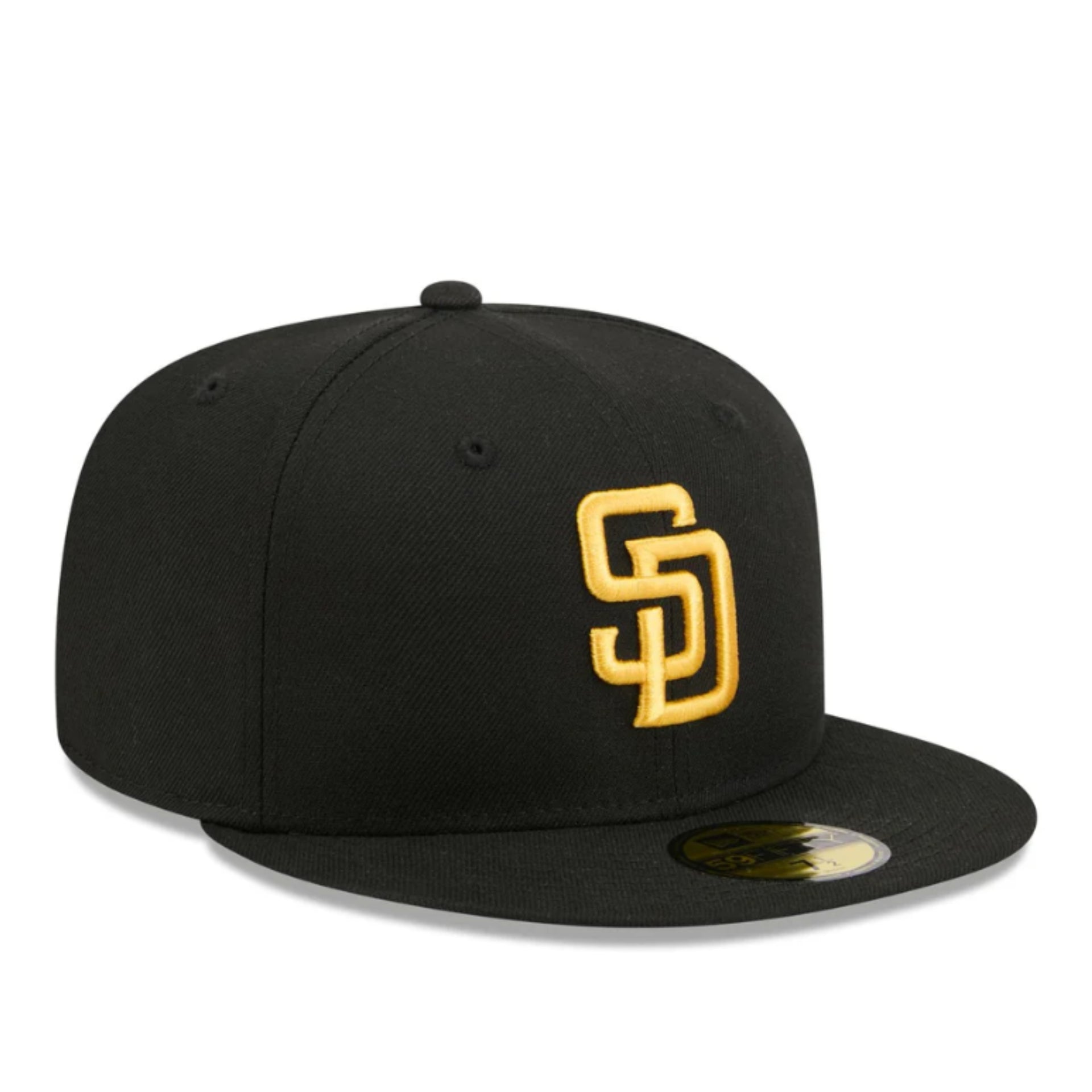 New Era San Diego Padres Black Yellow 59FIFTY Fitted Hat front right view