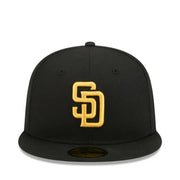 New Era San Diego Padres Black Yellow 59FIFTY Fitted Hat front view