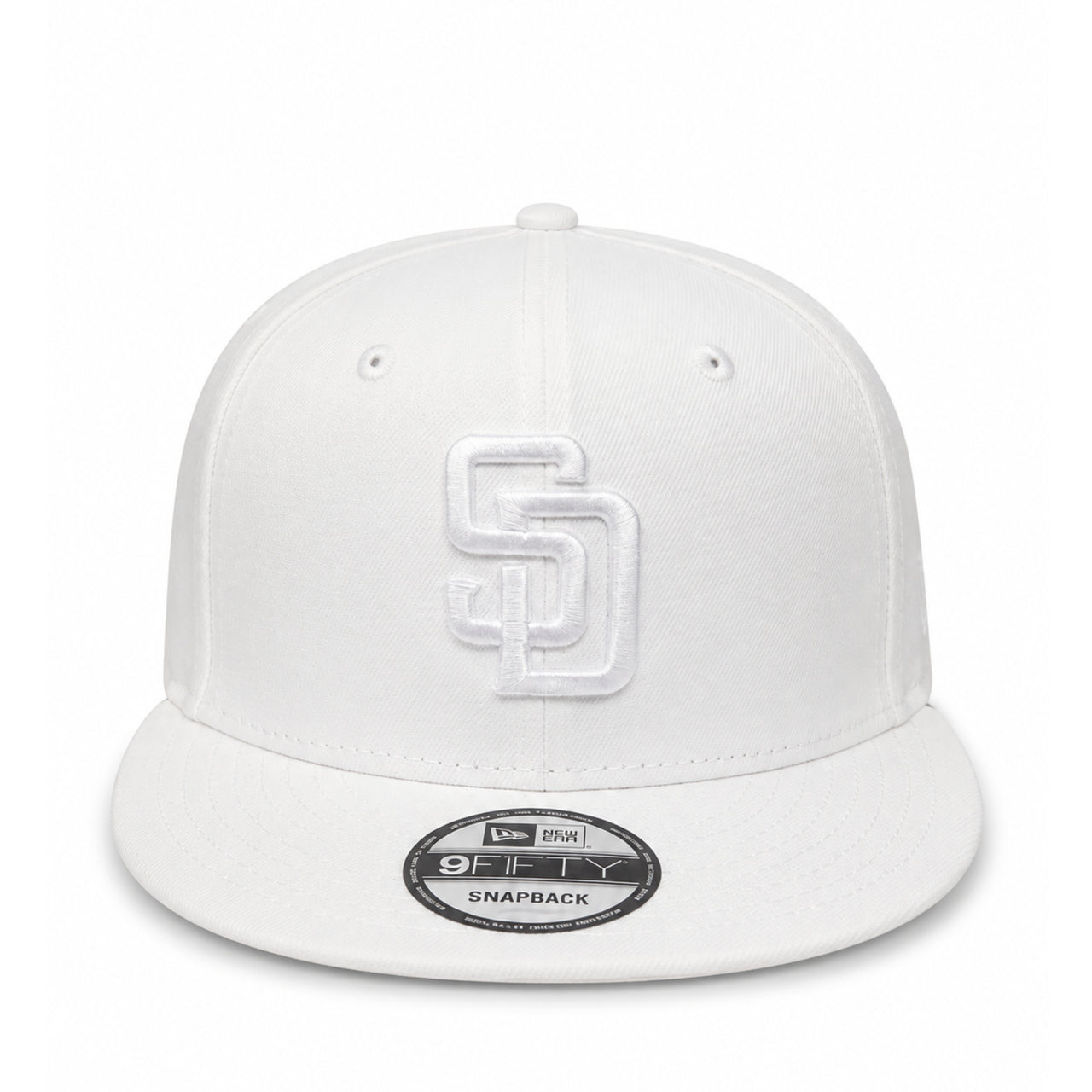 New Era San Diego Padres White 9FIFTY Snapback Hat front view with SD logo