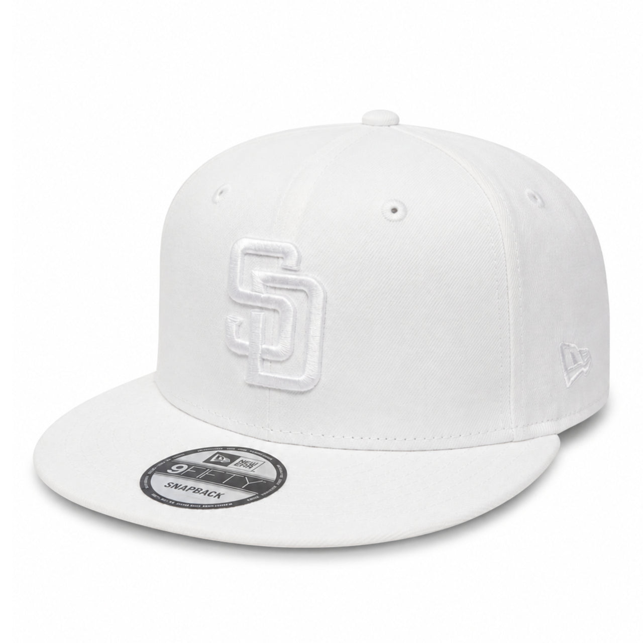 New Era San Diego Padres White 9FIFTY Snapback Hat angled front view