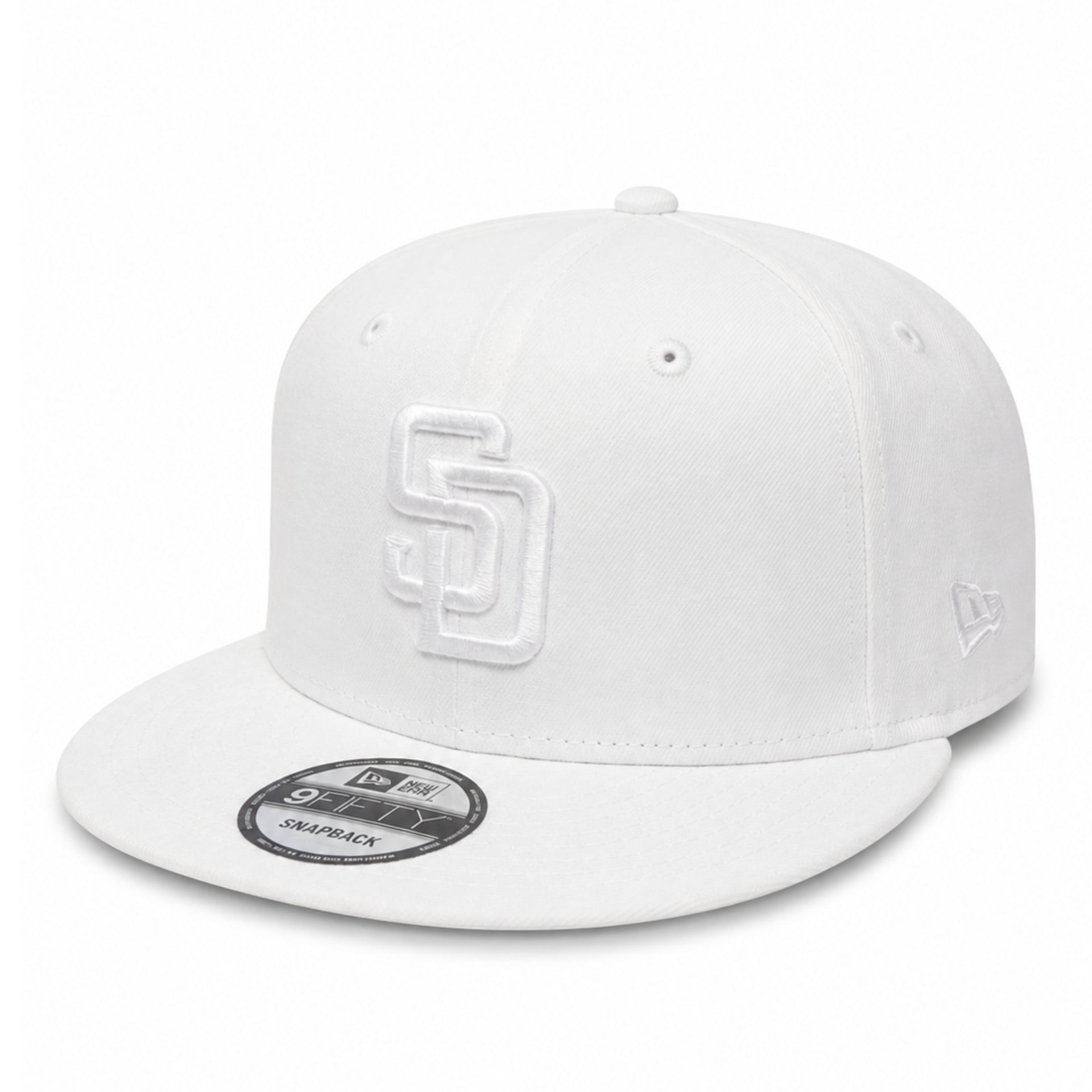 New Era San Diego Padres White 9FIFTY Snapback Hat angled front view