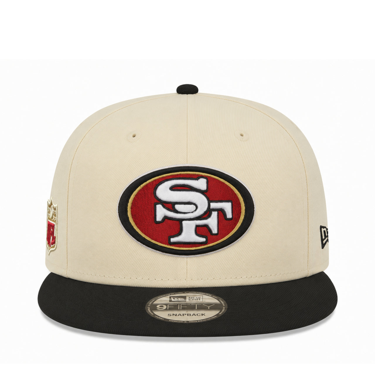 New Era San Francisco 49ers Chrome Black 9FIFTY Snapback Hat front view