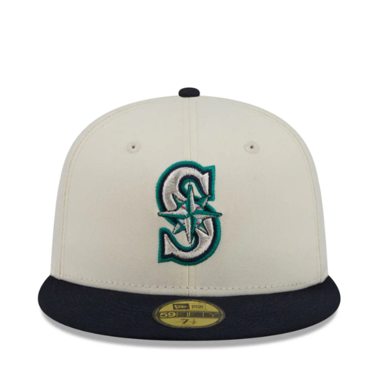 New Era Seattle Mariners Chrome Navy 59FIFTY Fitted Hat front view