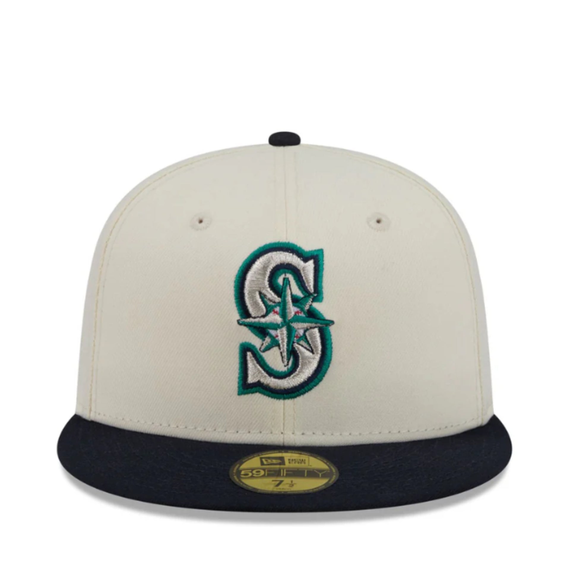 New Era Seattle Mariners Chrome Navy 59FIFTY Fitted Hat front view