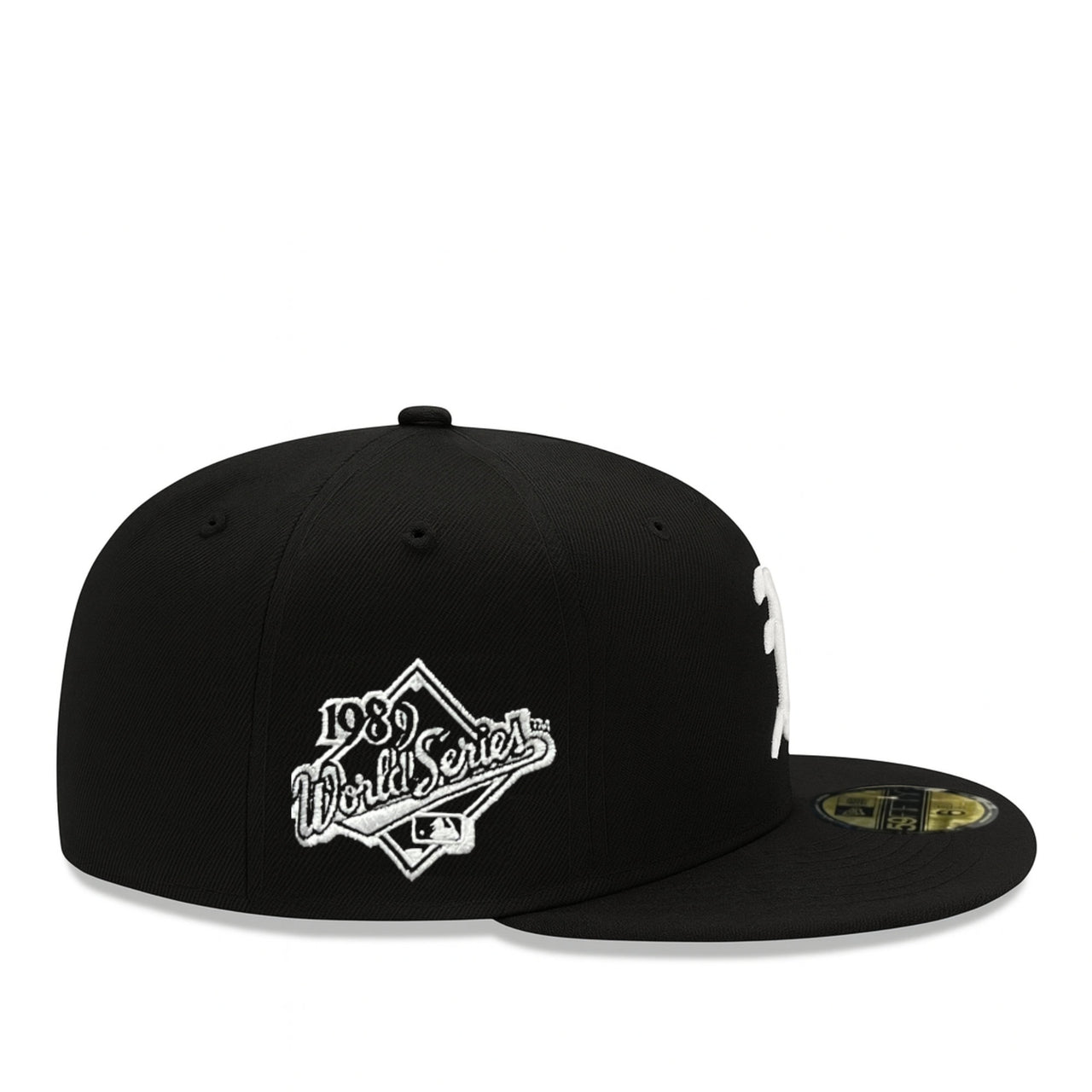 side patch of Oakland Athletics A's World Series 1989 Black 59FIFTY Fitted Hat