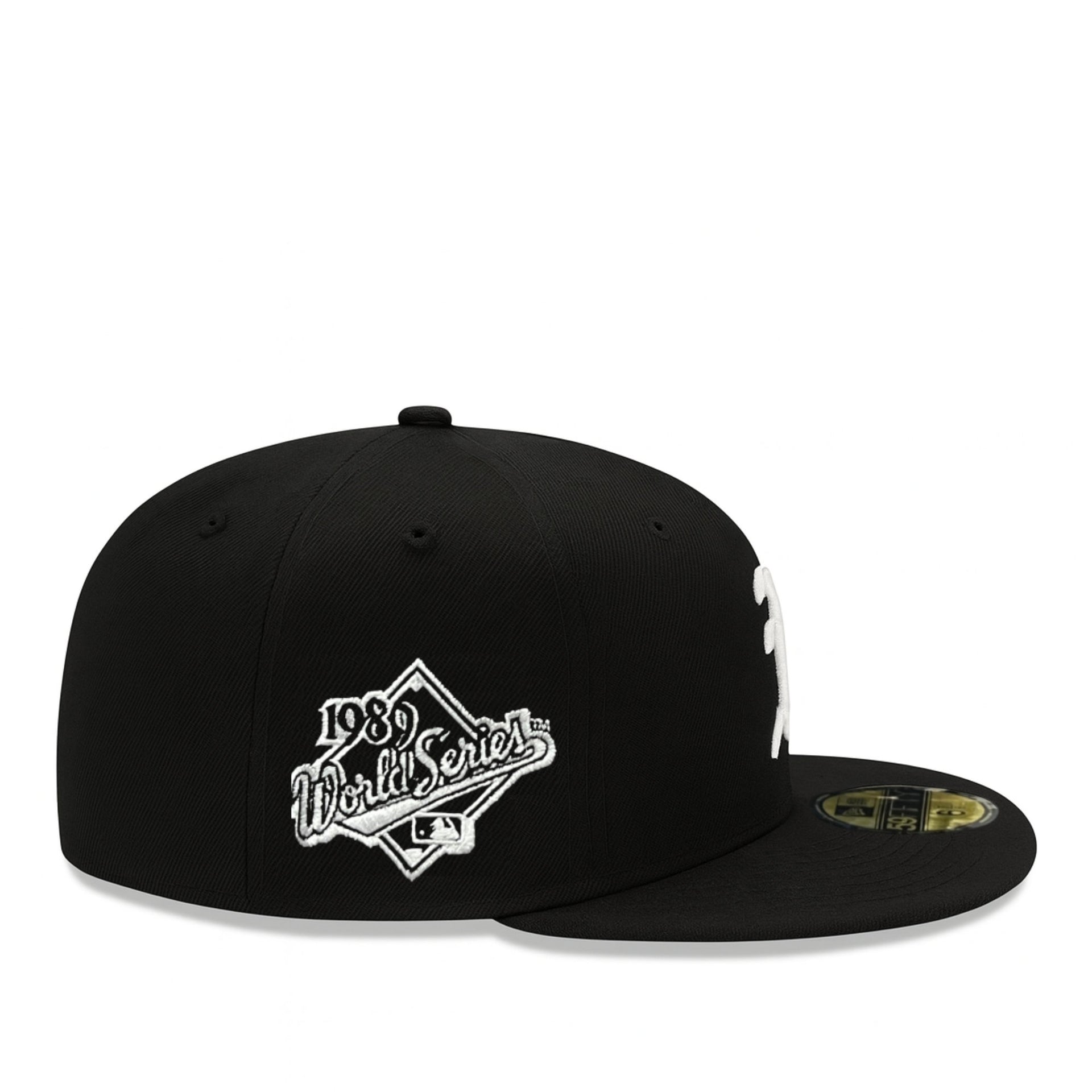 side patch of Oakland Athletics A's World Series 1989 Black 59FIFTY Fitted Hat