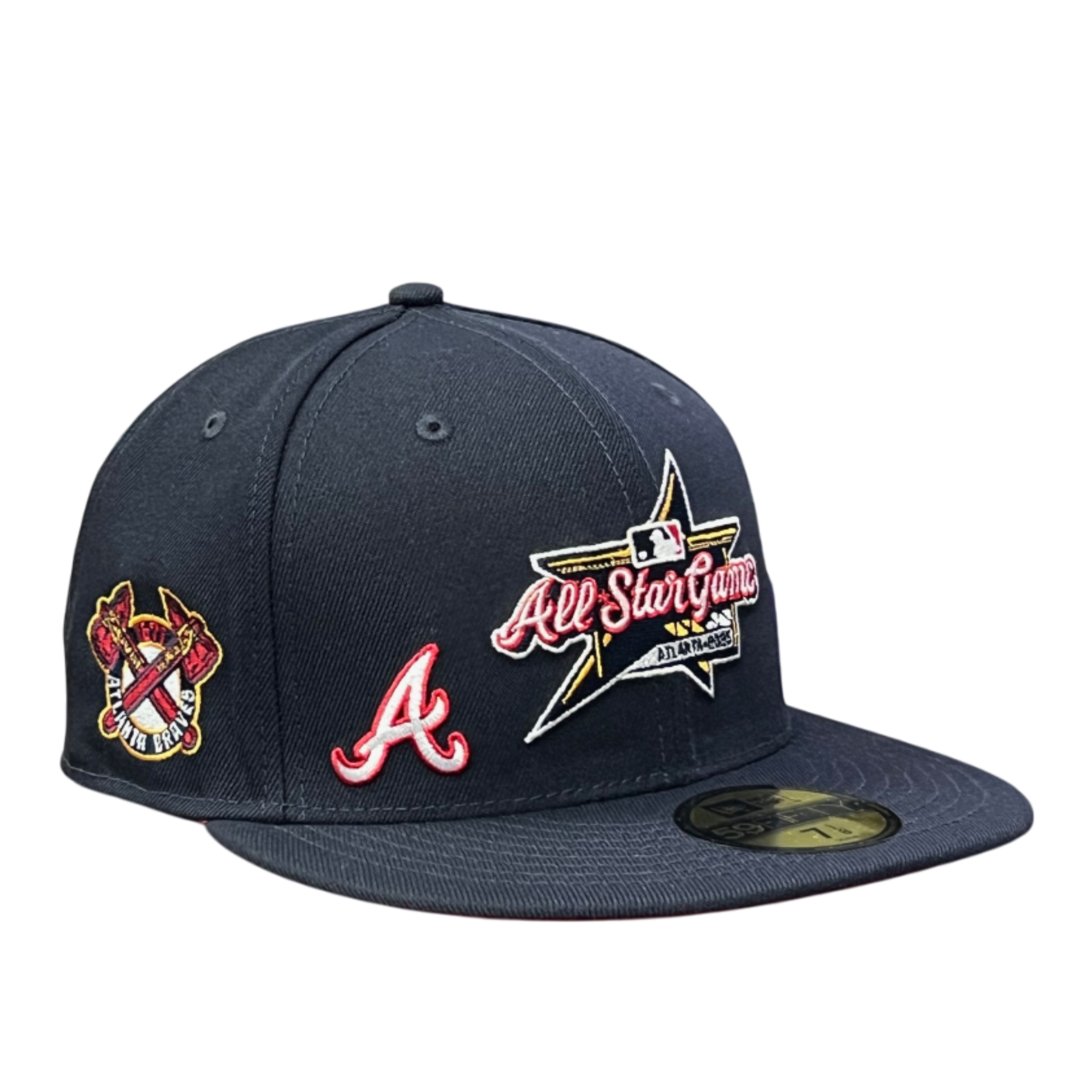 right side of Atlanta Braves Multi Logo ASG G1 Navy 59FIFTY Fitted Hat