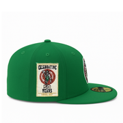 Side View of New Era Boston Celtics 50 Years Celebrating Kelly Green 59FIFTY Fitted Hat