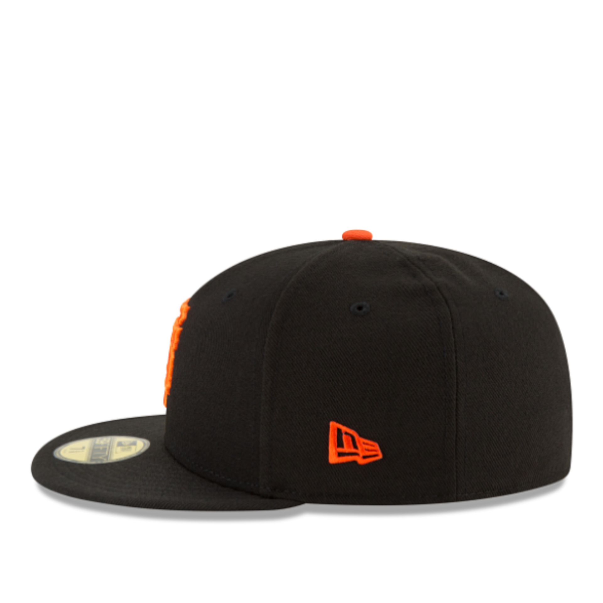 Side View of New Era YOUTH San Francisco Giants SF Black 59FIFTY Fitted Hat