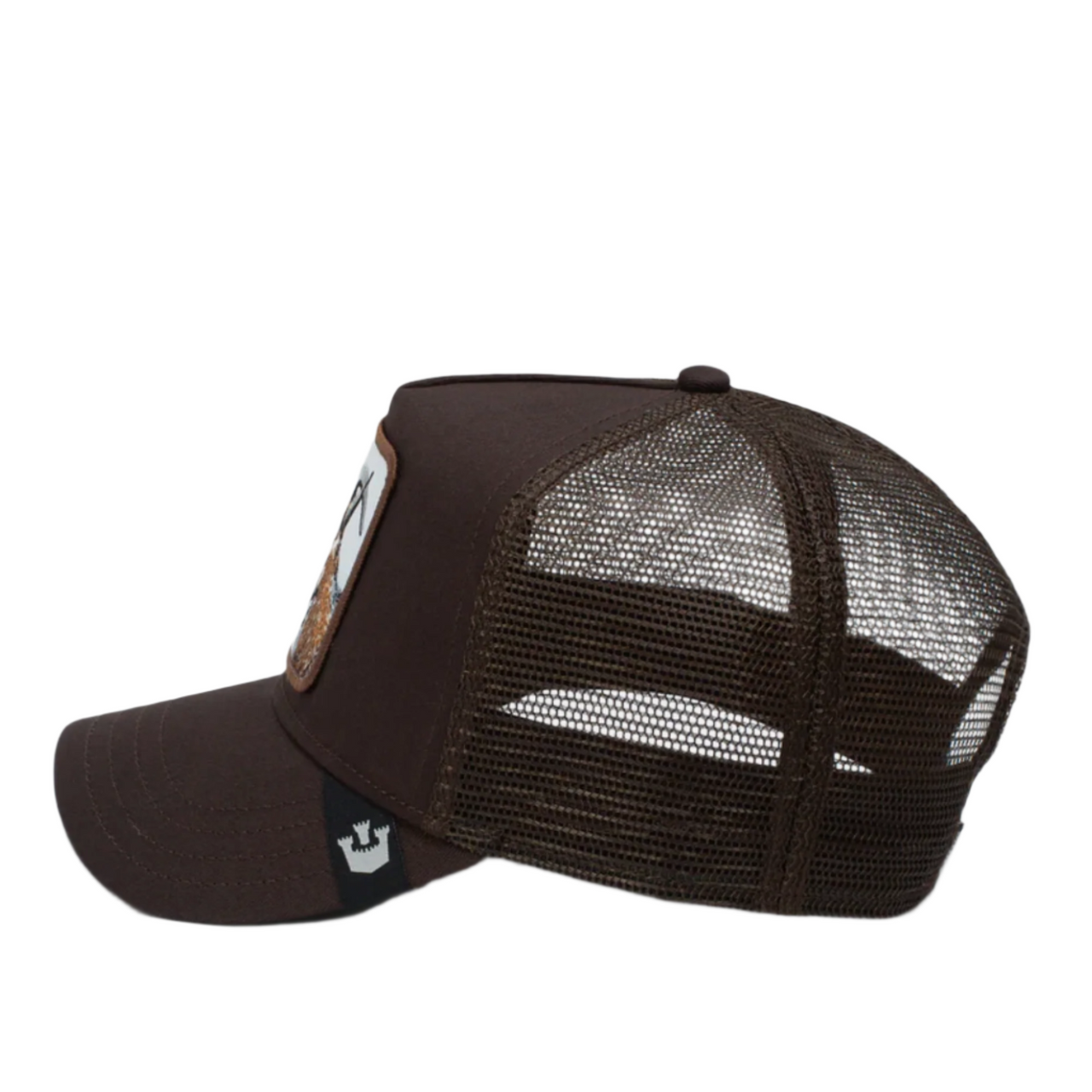 side of Goorin Bros The Goat Brown Trucker Snapback Hat