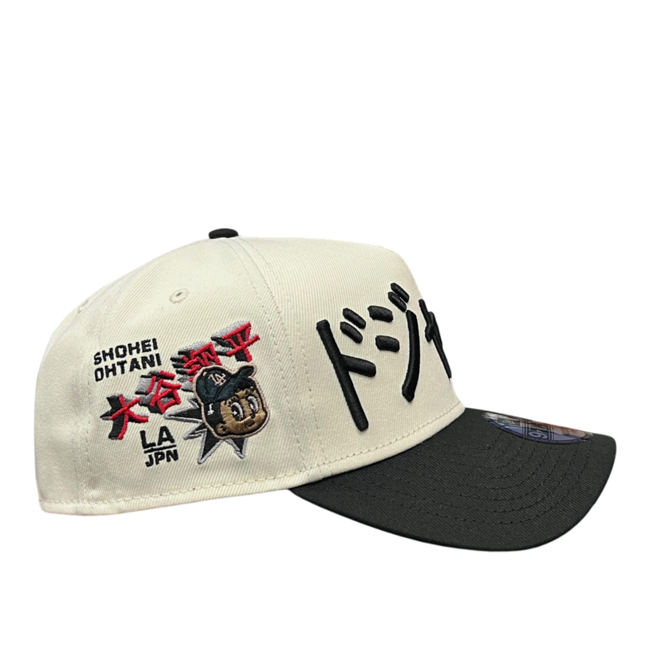 side patch of Los Angeles Dodgers Ohtani Chrome Black 9FORTY A-Frame Snapback