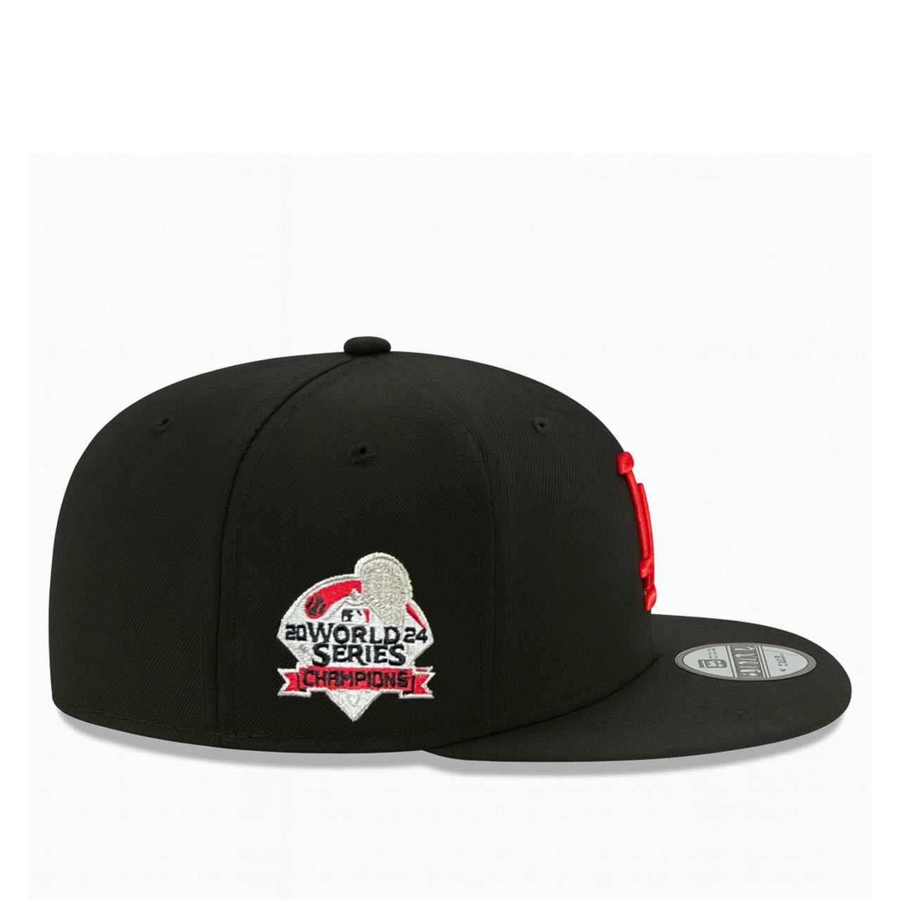 side of New Era Los Angeles Dodgers World Series 24 Black Red 9FIFTY Snapback Hat