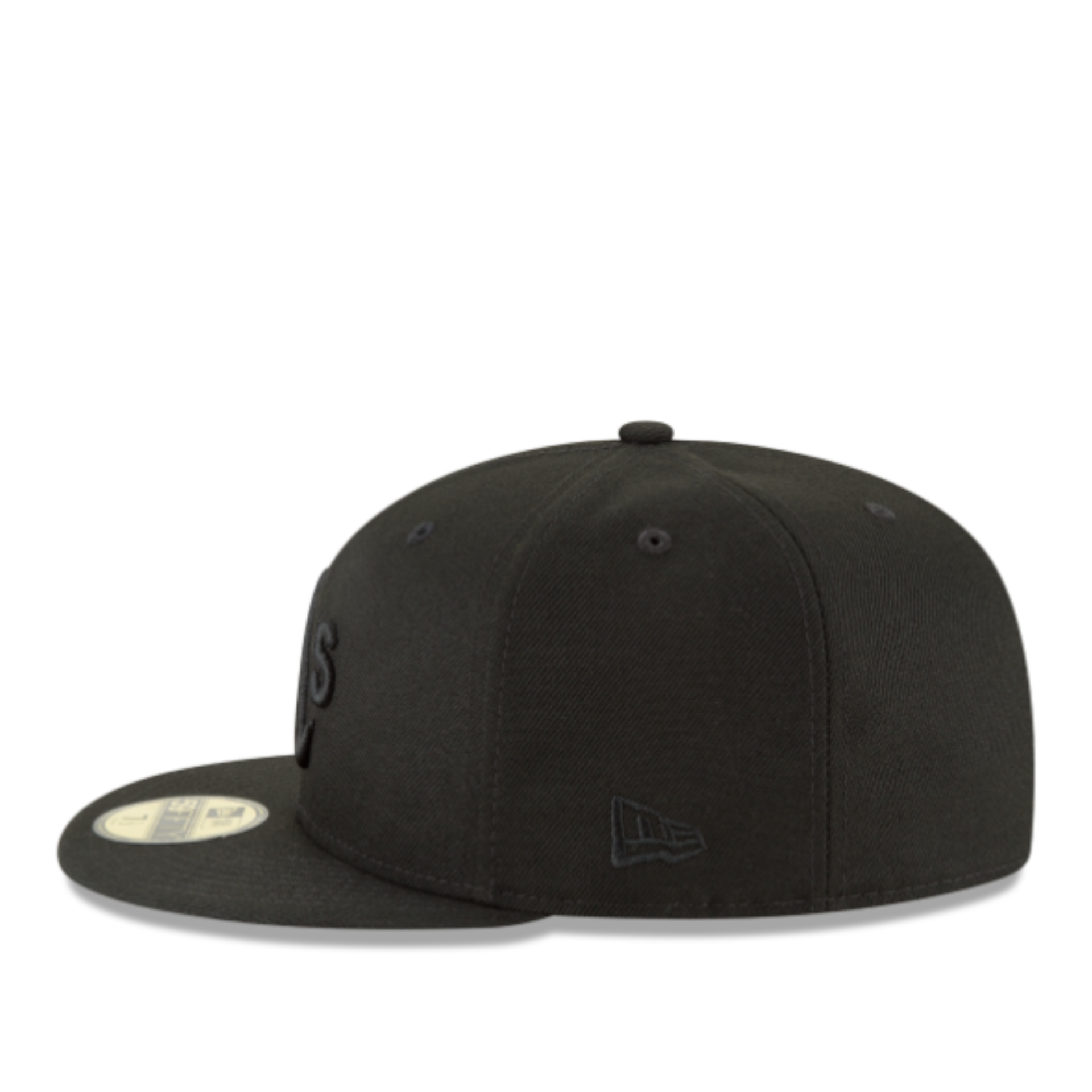 Side View of New Era Oakland Athletics A’s Black on Black 59FIFTY Fitted Hat