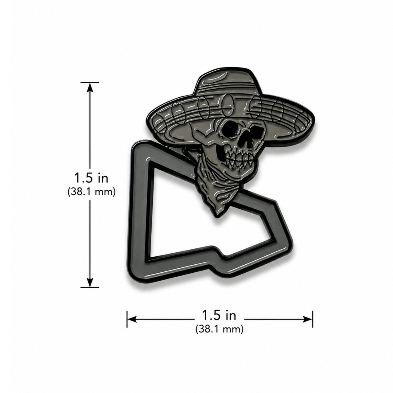 Sombrero Skull Hat Pin back size chart view