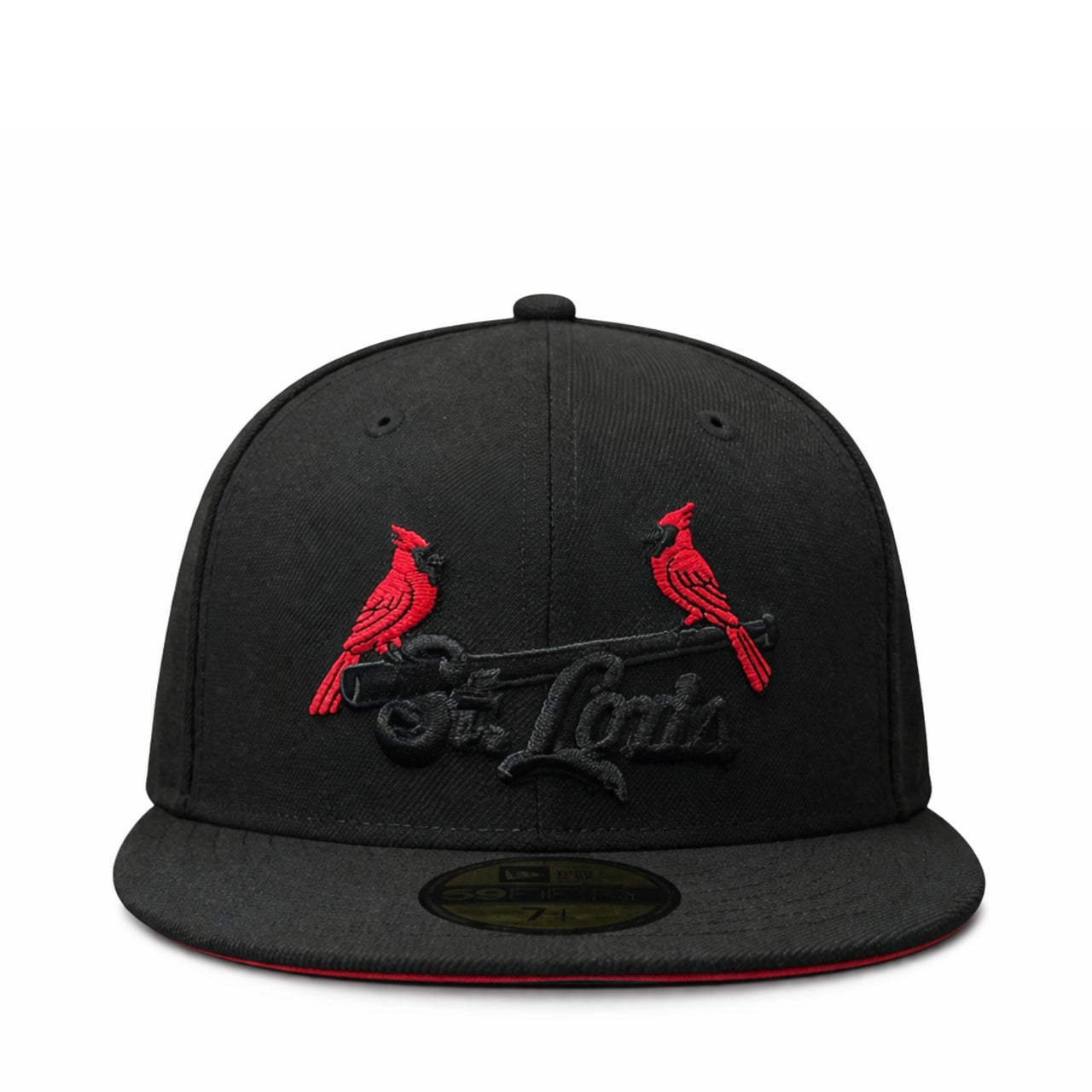 front view of New Era St. Louis Cardinals Busch Stadium Final Season Cooperstown Wool 59FIFTY Fitted Hat Black Red