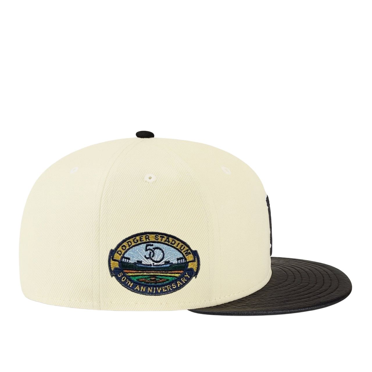 side patch of New Era Los Angeles Dodgers Upside Down Dodgers Stadium Chrome 9FIFTY Snapback Hat