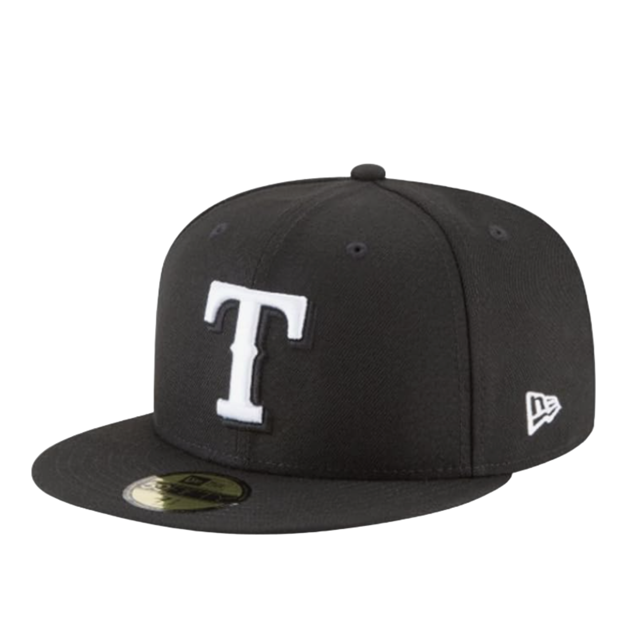 New Era Texas Rangers Black White 59FIFTY Fitted Hat front angle view