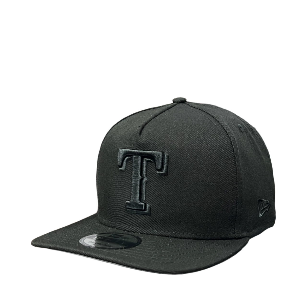 New Era Texas Rangers Black on Black 9FIFTY A-Frame Curved Snapback Hat