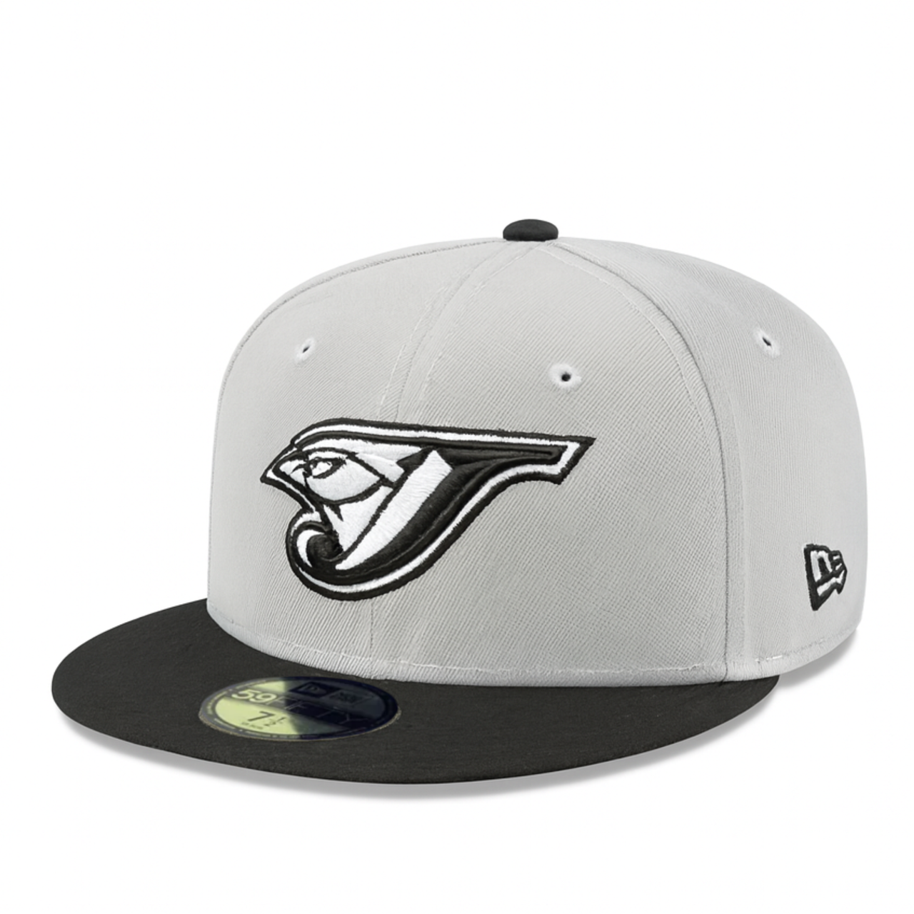 Front of New Era Toronto Blue Jays Cooperstown Light Gray Black EXCLUSIVE 59FIFTY Fitted Hat