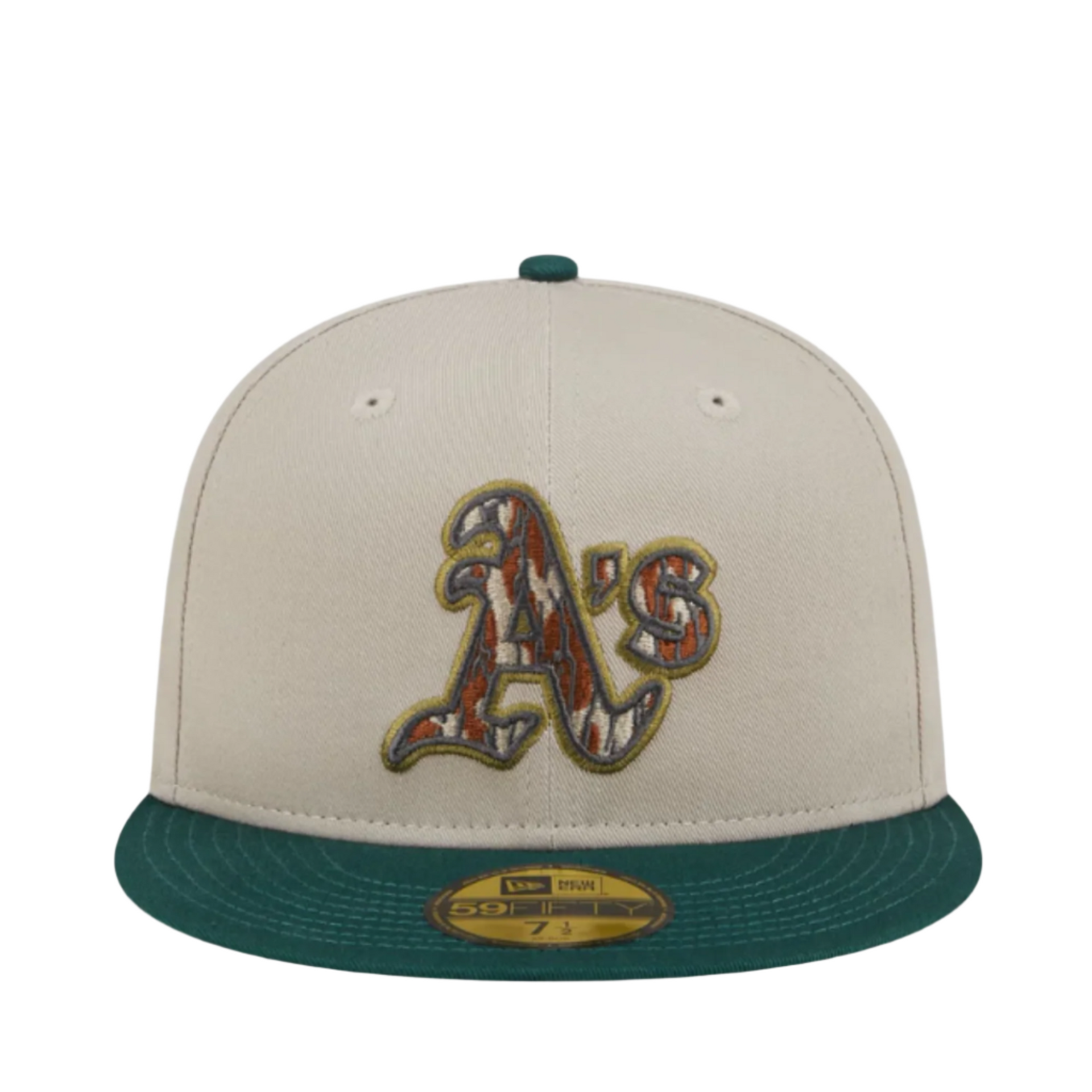 Oakland Athletics A's New Era Natural/Hunter Green Lifestyle Tree Bark Fill 59FIFTY Fitted Hat