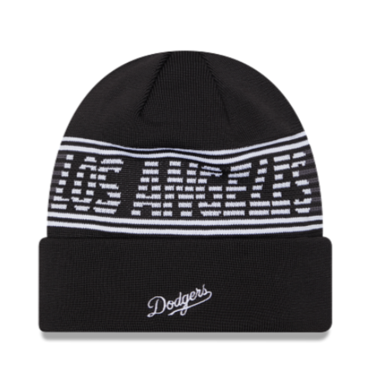 Back of New Era Los Angeles Dodgers City Connect Black Cuff Knit Beanie