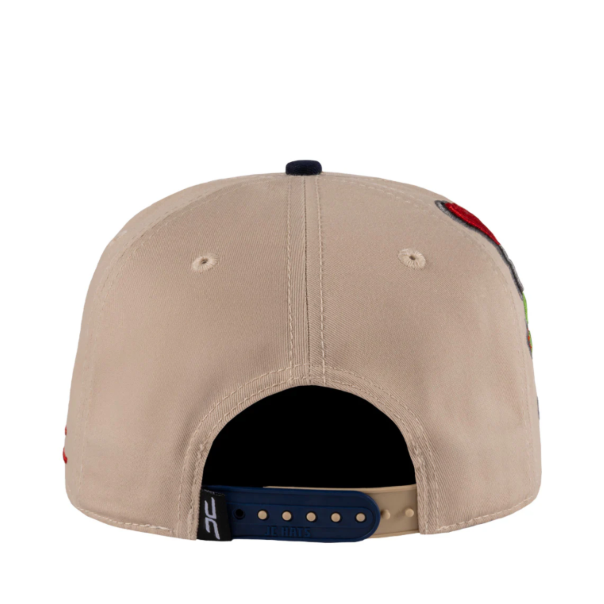 Back of JC Brand Money Love Beige/Blue Snapback Hat