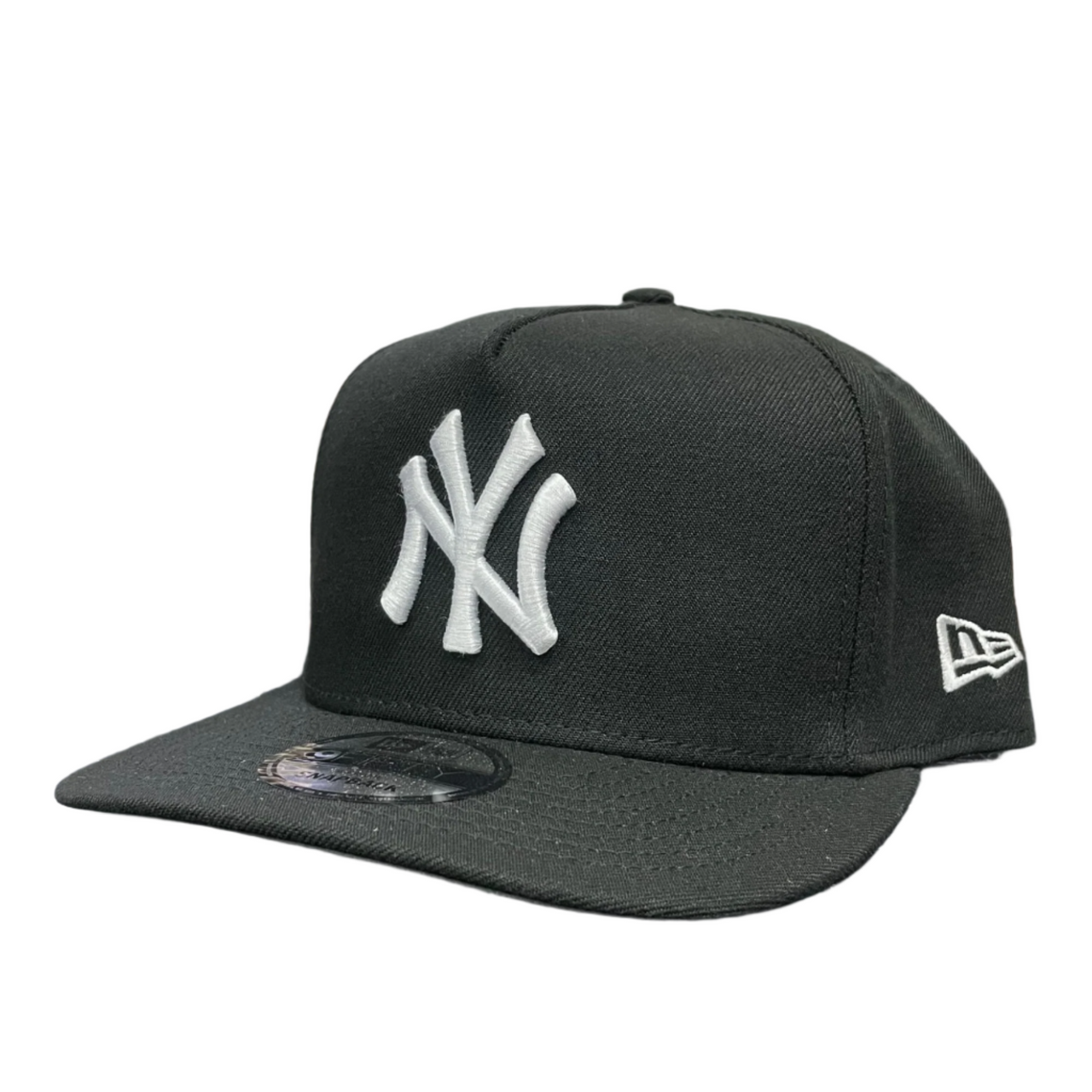 New York Yankees NY A-Frame Curved Black White Snapback Hat