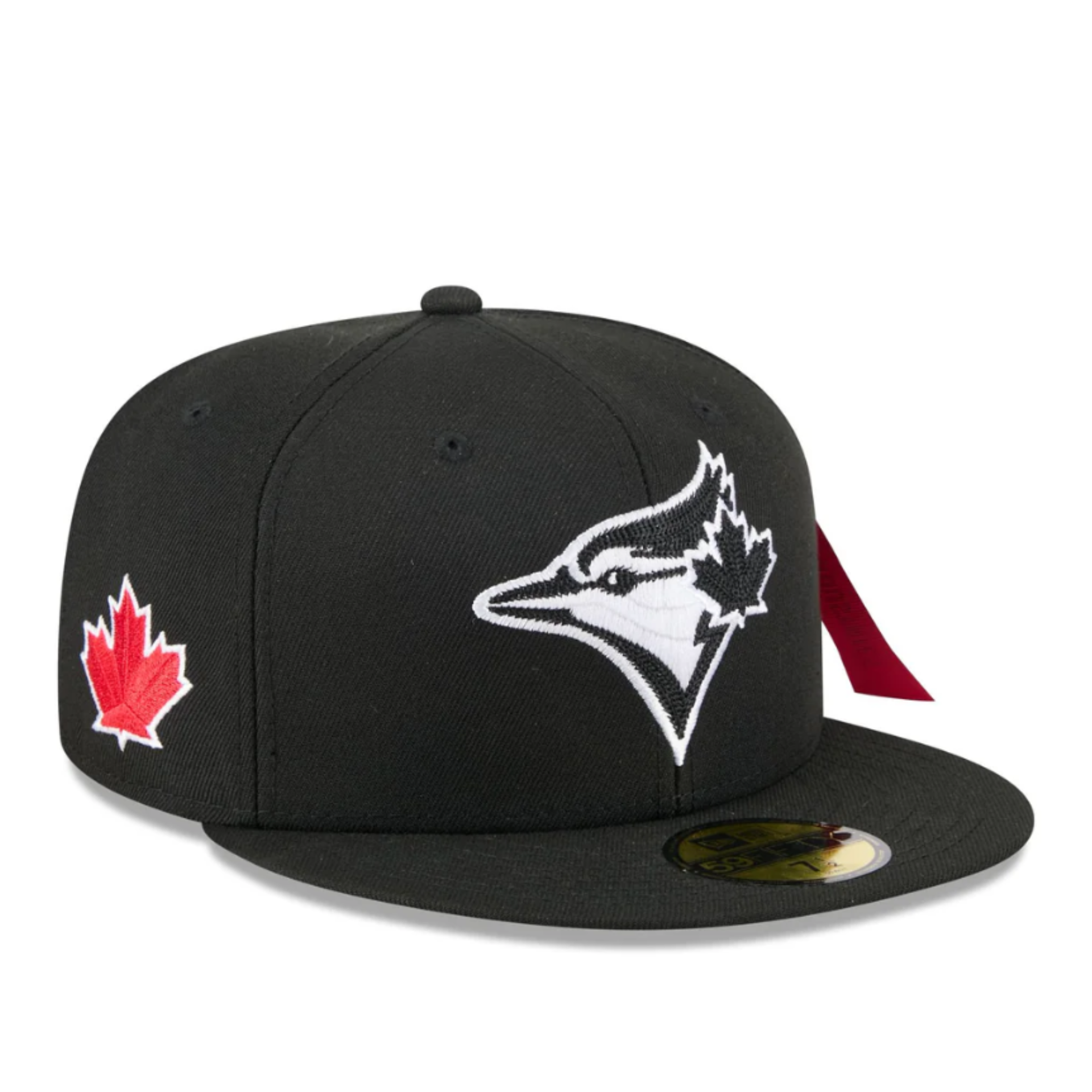 Left Front View of New Era X Alpha Industries Toronto Blue Jays Black 59FIFTY Fitted Hat
