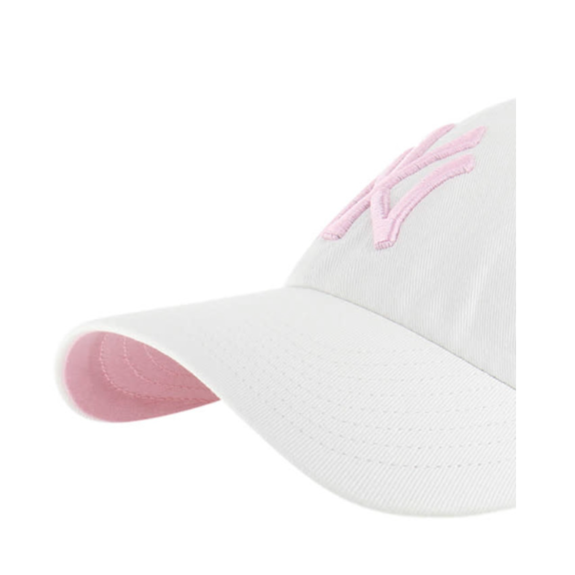Pink Under Visor of 47 Brand New York Yankees BALLPARK White Pink Clean Up Adjustable Hat